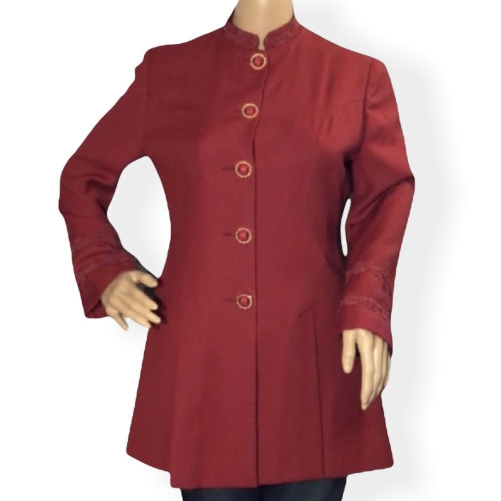 Vintage Arlia Georgina Sellick Nip Waist Red Blazer Mandarin Collar UK 8